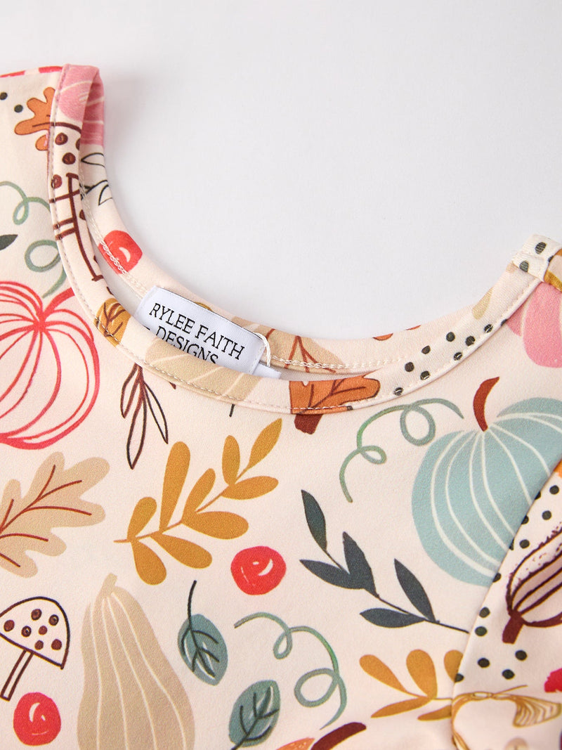 Fall Thanksgiving Pumpkin Leaf Print Dress - 8