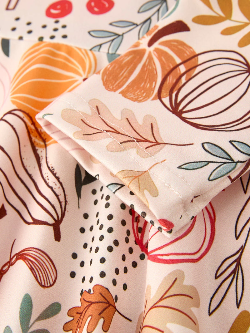 Fall Thanksgiving Pumpkin Leaf Print Dress - 9