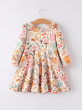 Fall Thanksgiving Pumpkin Leaf Print Dress - 6