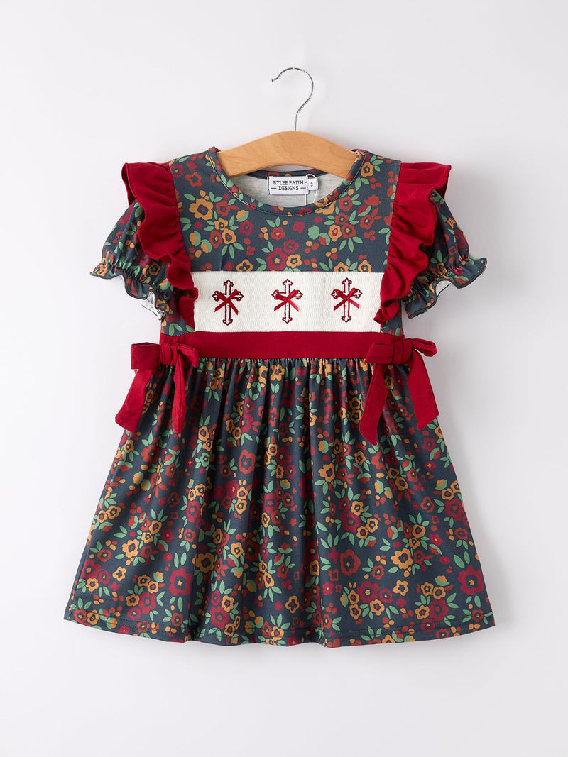 Vintage Floral Smocked Church Christ Bishop Christening Girl Dress - 7