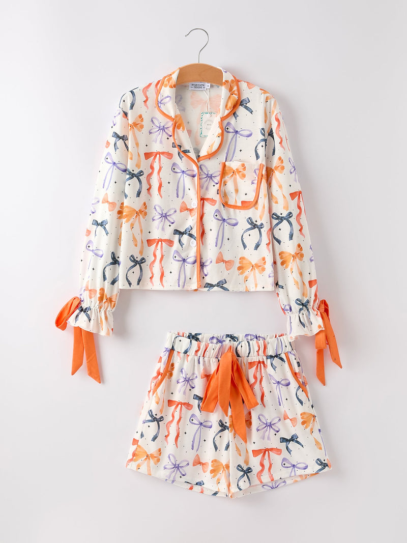 Halloween Mommy and Me Bow Print Pajama Set - 2