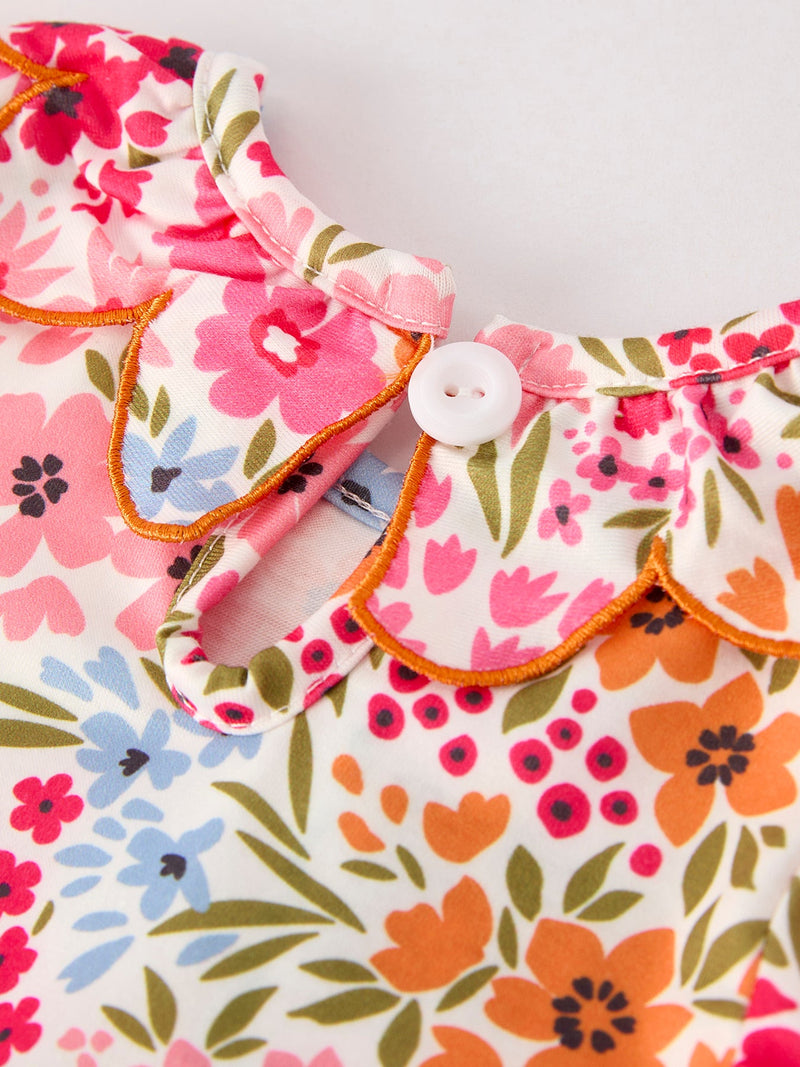 Fall Halloween & Thanksgiving Pumpkin Bow Smock Embroidered Floral Baby Girl Romper - 10