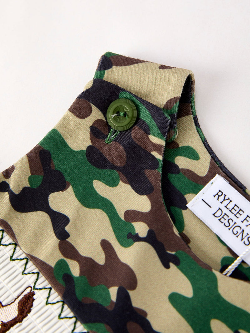 Camouflage Duck Smocking Embroidery Baby Boy Romper - 8