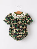 Camouflage Duck Smocking Embroidery Girls Romper - 6
