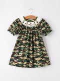 Camouflage Duck Smocking Embroidery Girls Dress - 1