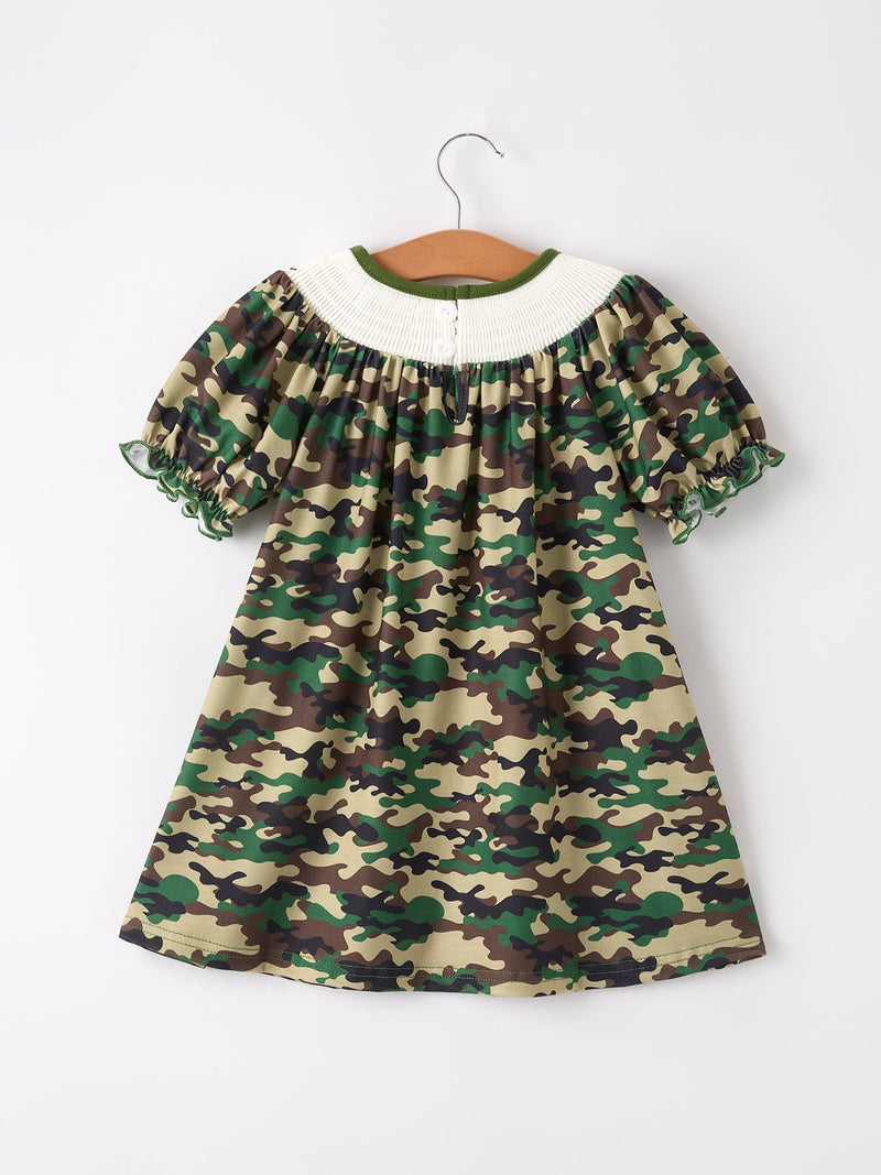 Camouflage Duck Smocking Embroidery Girls Dress - 2
