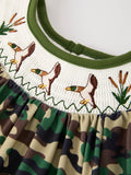 Camouflage Duck Smocking Embroidery Girls Dress - 3