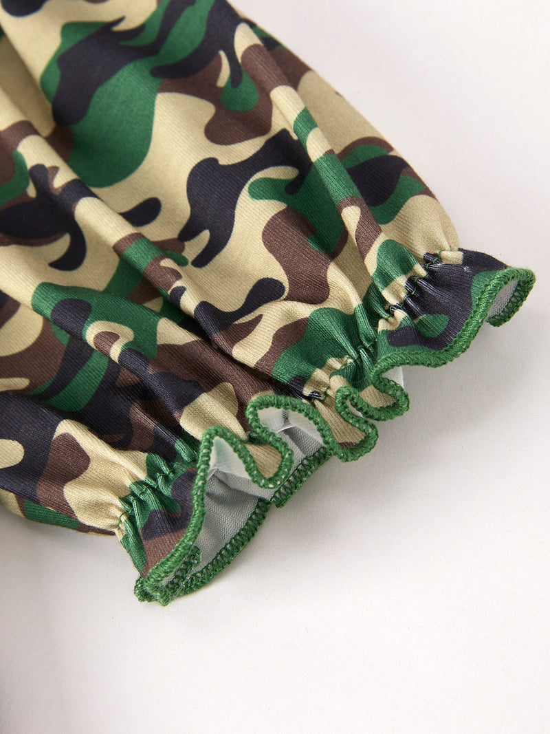 Camouflage Duck Smocking Embroidery Girls Dress - 4
