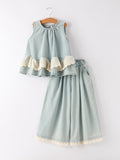 Summer Light Color Denim Lace Girls Set - 2