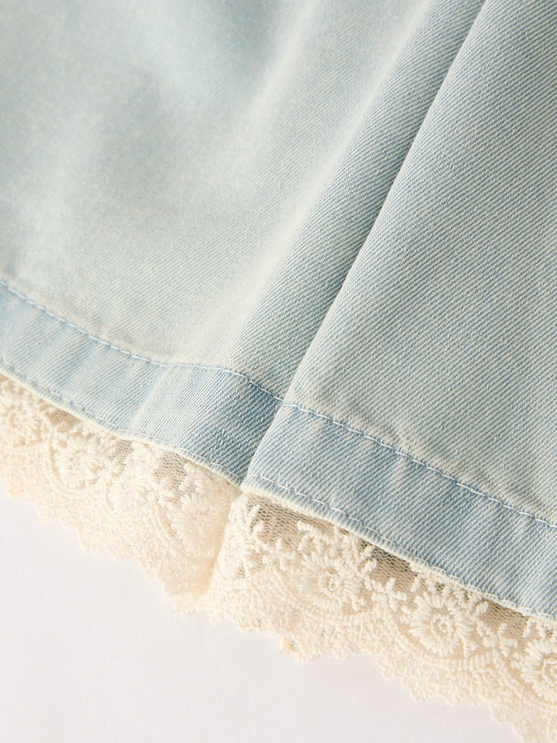 Summer Light Color Denim Lace Girls Set - 9