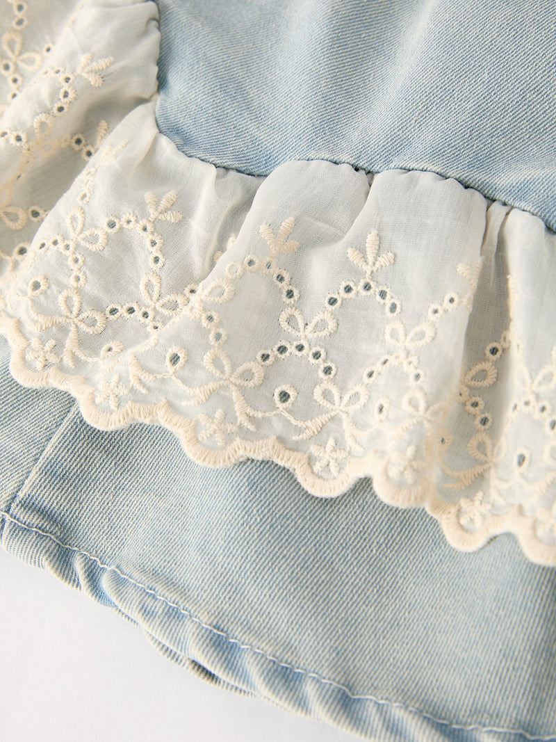 Summer Light Color Denim Lace Girls Set - 11