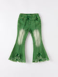 Green Flared Elastic Jeans - 1
