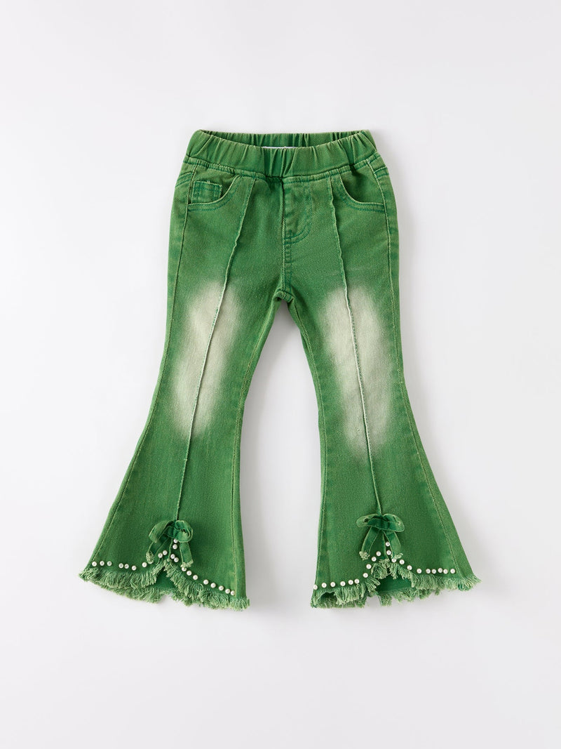 Green Flared Elastic Jeans - 1