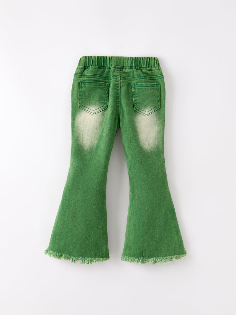 Green Flared Elastic Jeans - 2