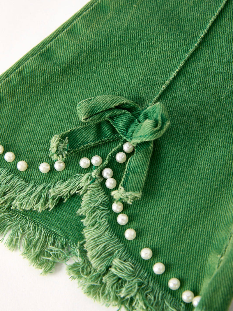 Green Flared Elastic Jeans - 4
