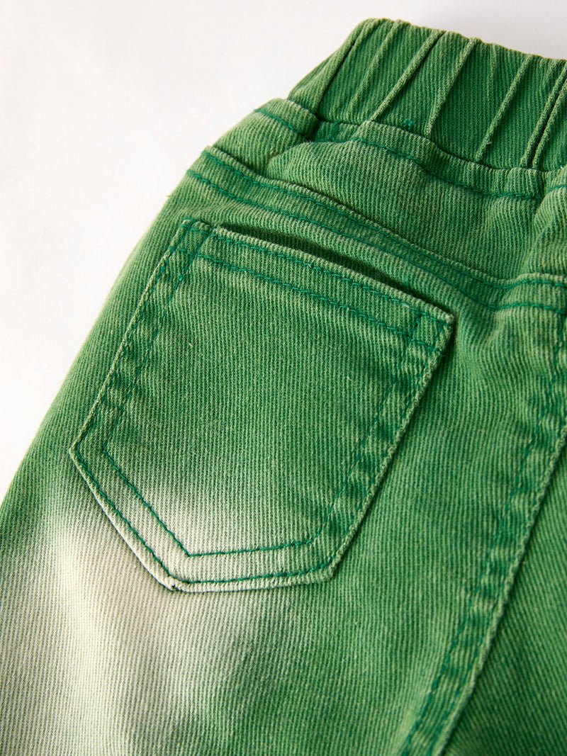 Green Flared Elastic Jeans - 5