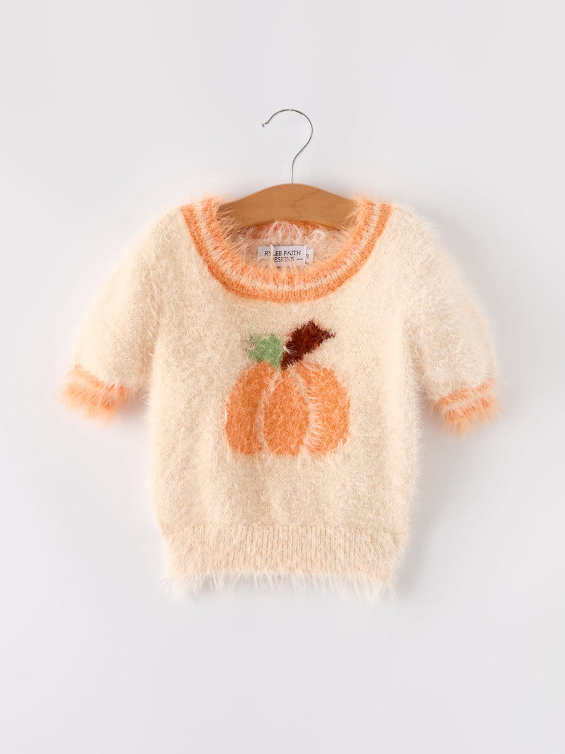 Fall Pumpkin Orange Girls Pullover Sweater - 1