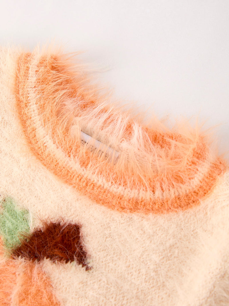 Fall Pumpkin Orange Girls Pullover Sweater - 4