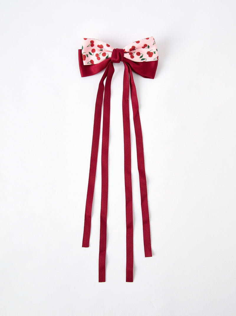 Cherry Bow Ribbon 4.5 Inch Hairpin - 1
