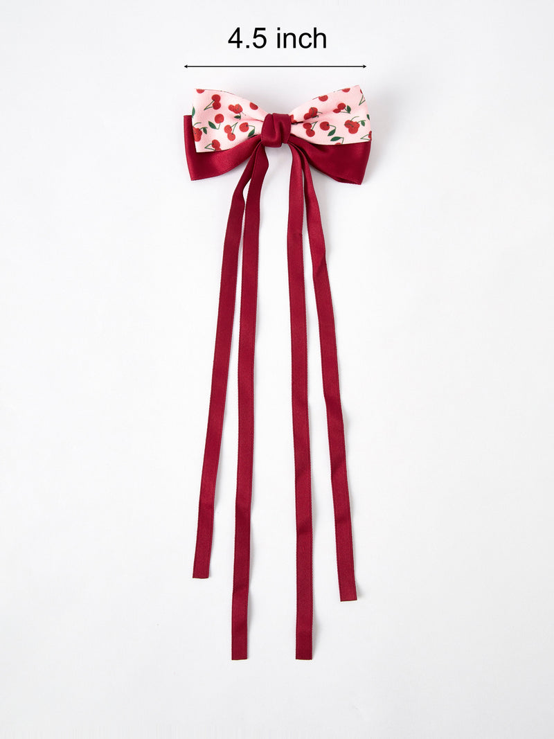 Cherry Bow Ribbon 4.5 Inch Hairpin - 2