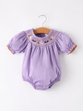 Purple Halloween Smock Embroidery Baby Girl Romper - 1