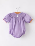 Purple Halloween Smock Embroidery Baby Girl Romper - 2