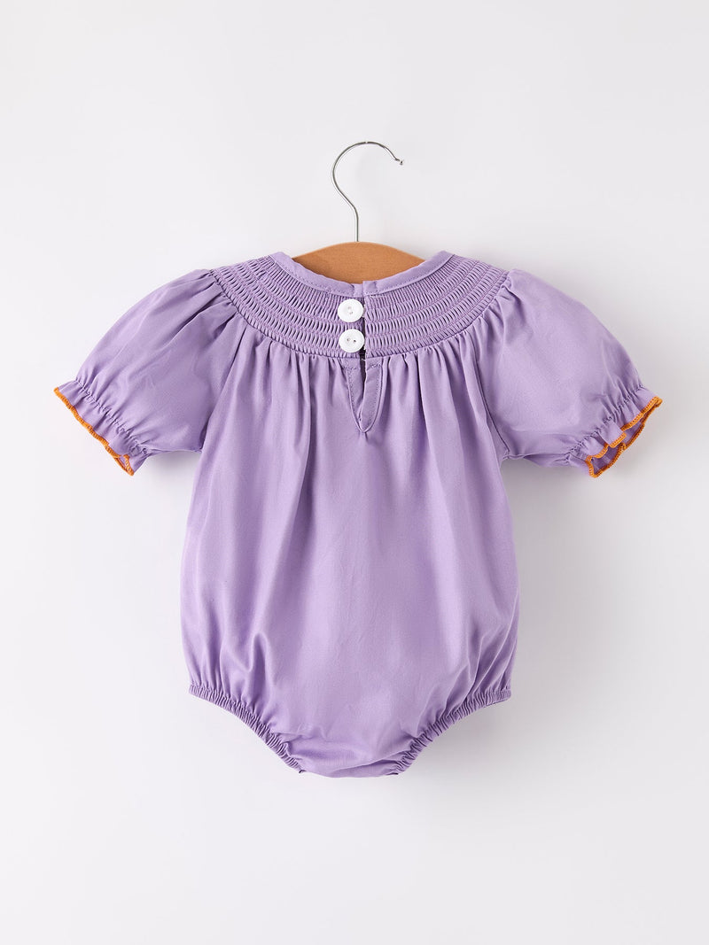 Purple Halloween Smock Embroidery Baby Girl Romper - 2