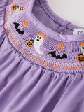 Purple Halloween Smock Embroidery Baby Girl Romper - 3