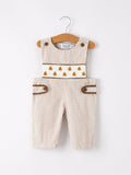 Fall Halloween & Thanksgiving  Pumpkin Smock Embroidered Boys Romper - 10
