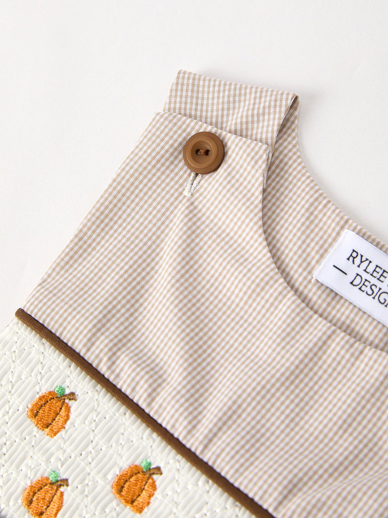 Fall Halloween & Thanksgiving  Pumpkin Smock Embroidered Boys Romper - 13