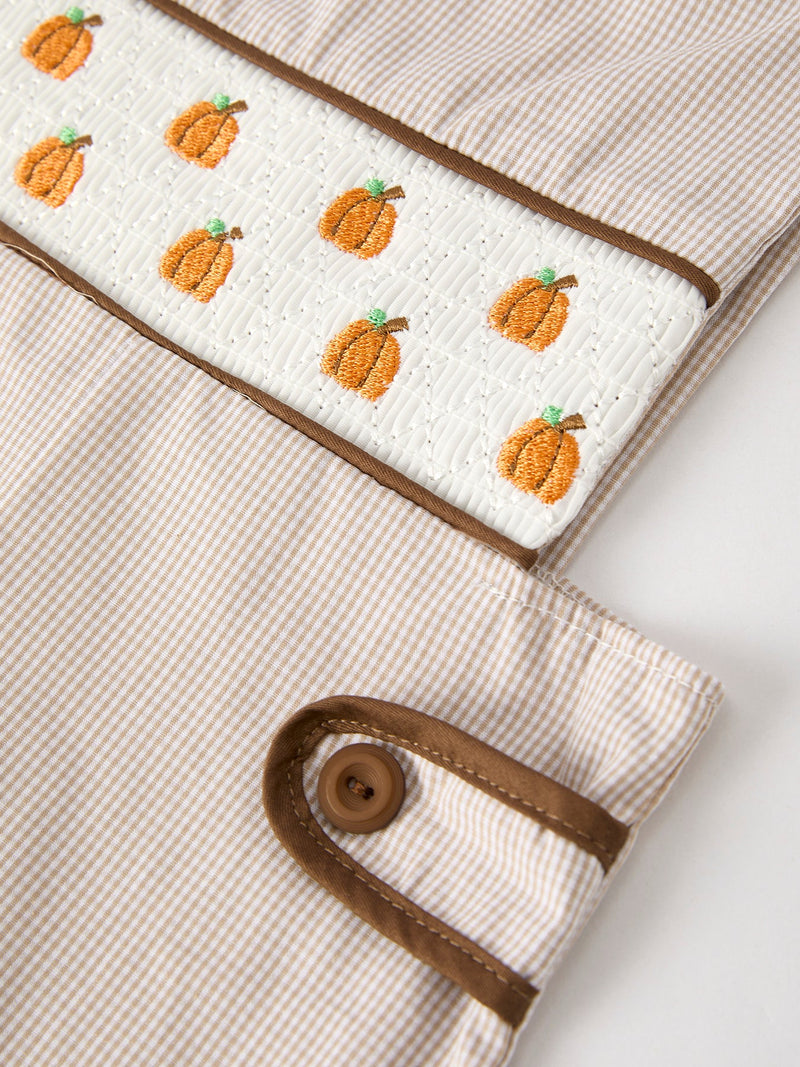 Fall Halloween & Thanksgiving  Pumpkin Smock Embroidered Boys Romper - 14