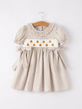 Fall Thanksgiving Pumpkin Embroidery Smock Plaid Girls Dress - 11