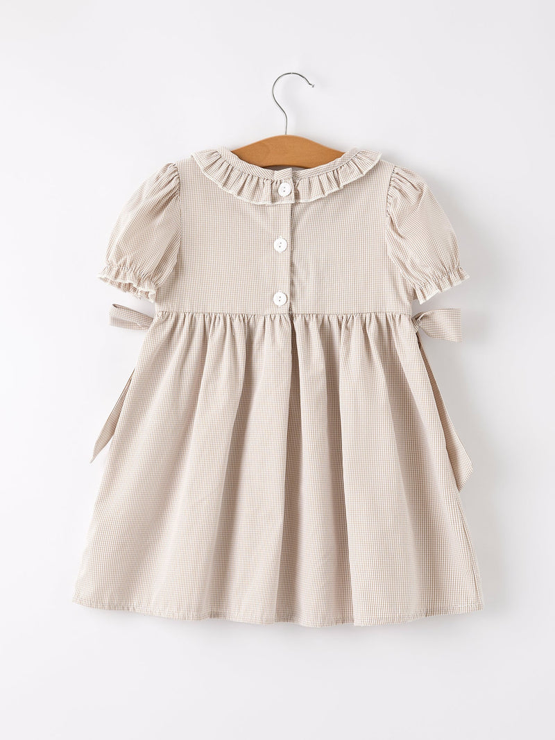 Fall Thanksgiving Pumpkin Embroidery Smock Plaid Girls Dress - 12