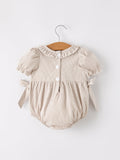 Fall Halloween & Thanksgiving Pumpkin Embroidery Smock Plaid Baby Girl Romper - 2