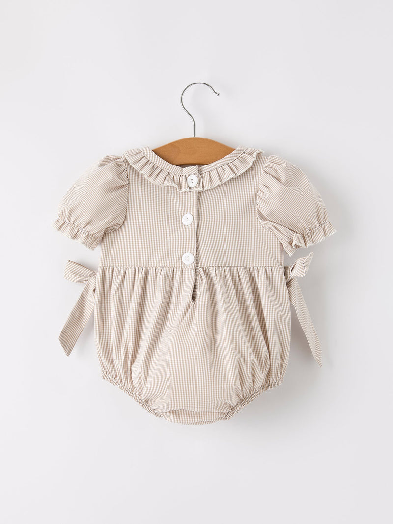 Fall Halloween & Thanksgiving Pumpkin Embroidery Smock Plaid Baby Girl Romper - 2