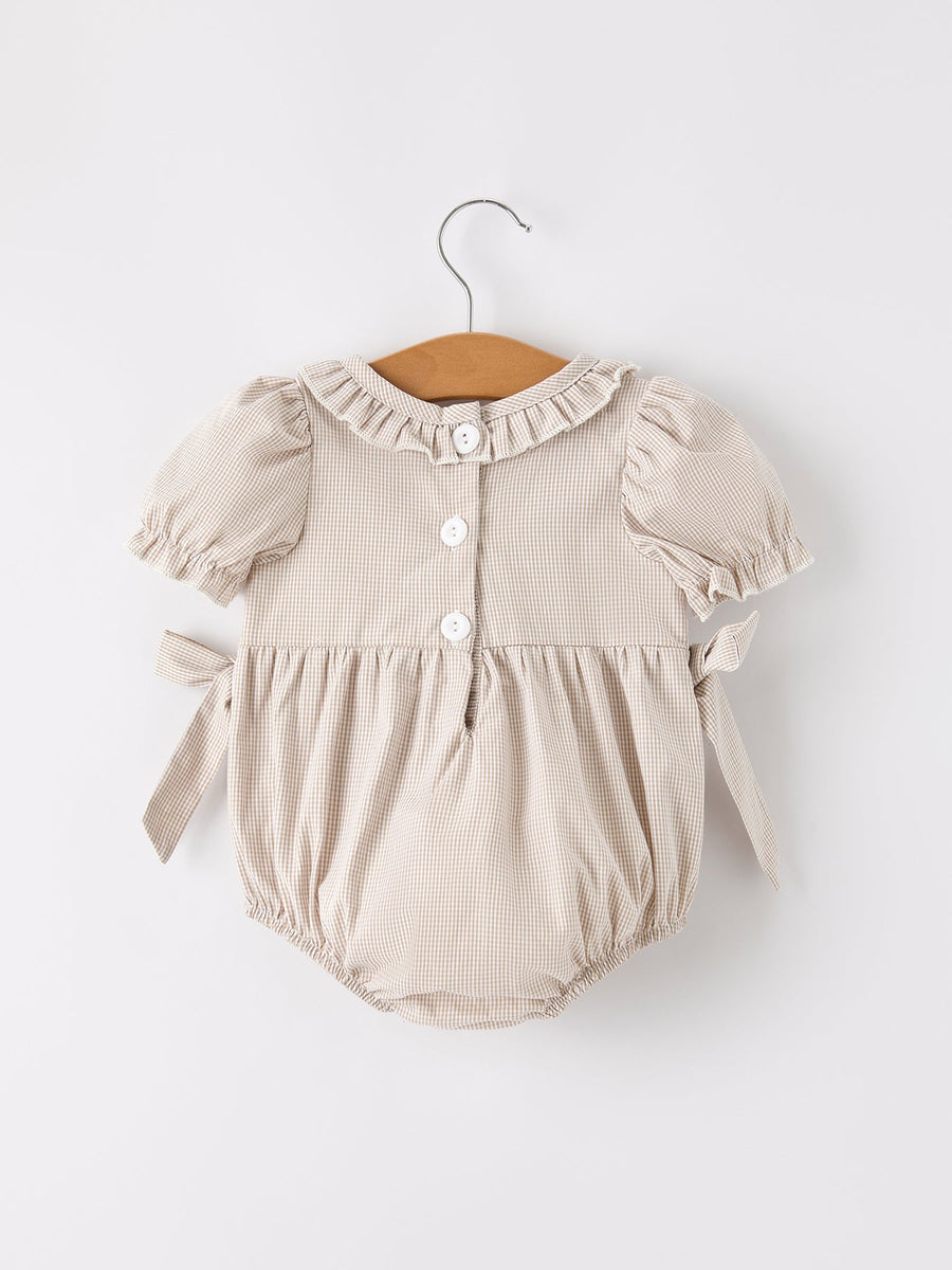 Fall Halloween & Thanksgiving Pumpkin Embroidery Smock Plaid Baby Girl Romper