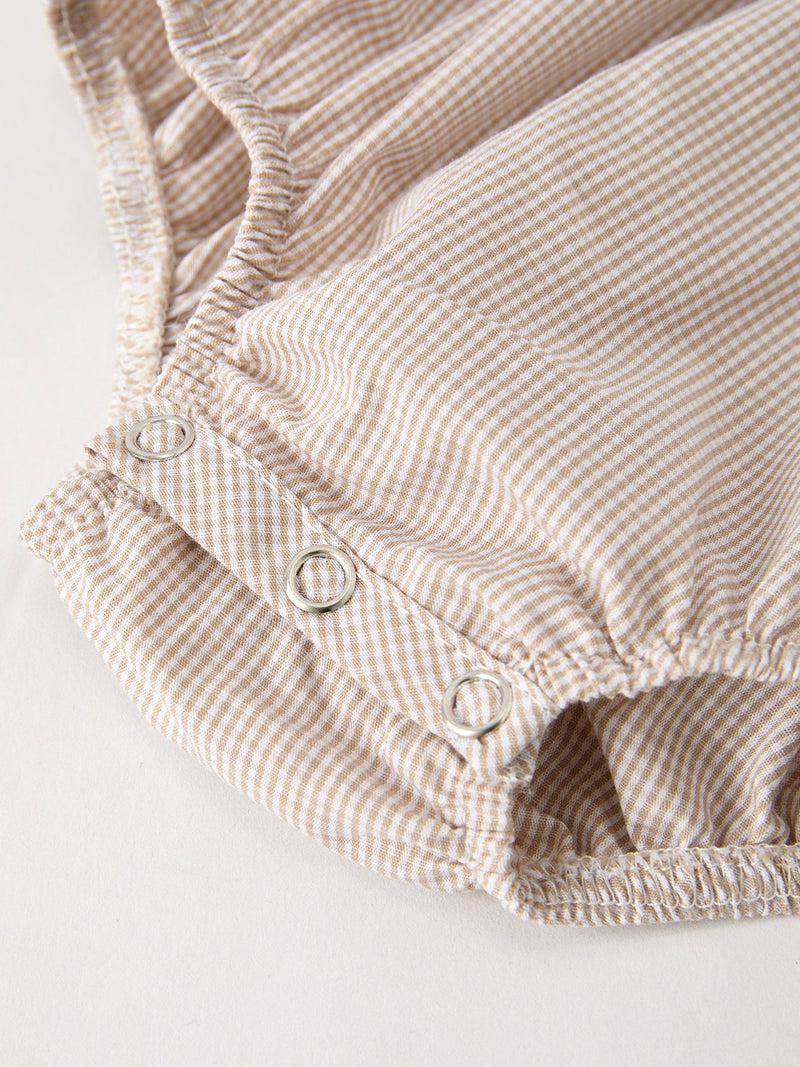 Fall Halloween & Thanksgiving Pumpkin Embroidery Smock Plaid Baby Girl Romper - 5