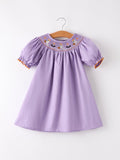 Purple Halloween Smock Embroidery Baby Girl Dress - 1