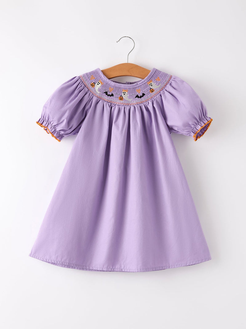 Purple Halloween Smock Embroidery Baby Girl Dress - 1