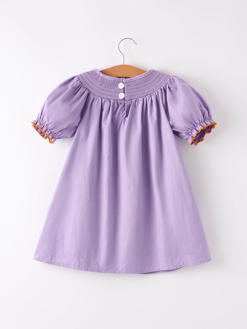 Purple Halloween Smock Embroidery Baby Girl Dress - 2