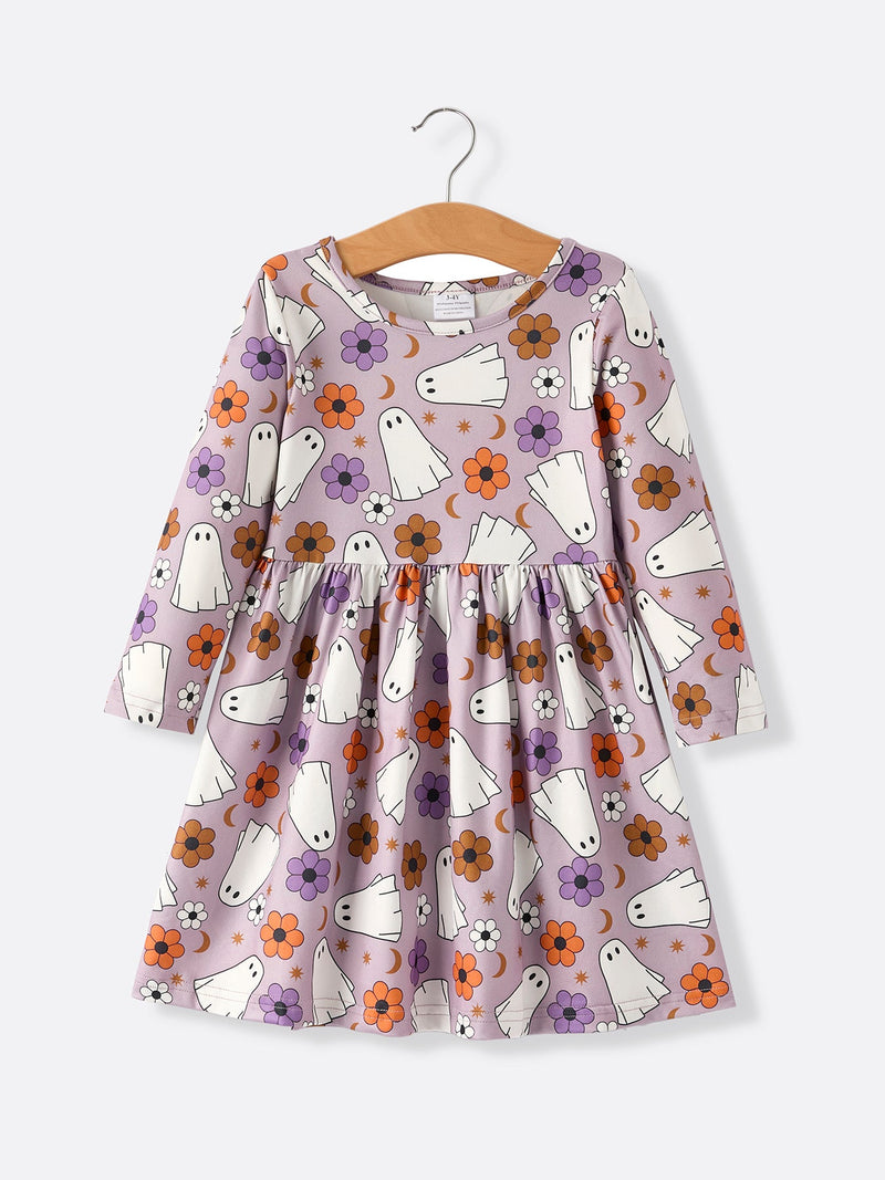 2 Piece Halloween Ghost Striped Girls Dress Set - 6