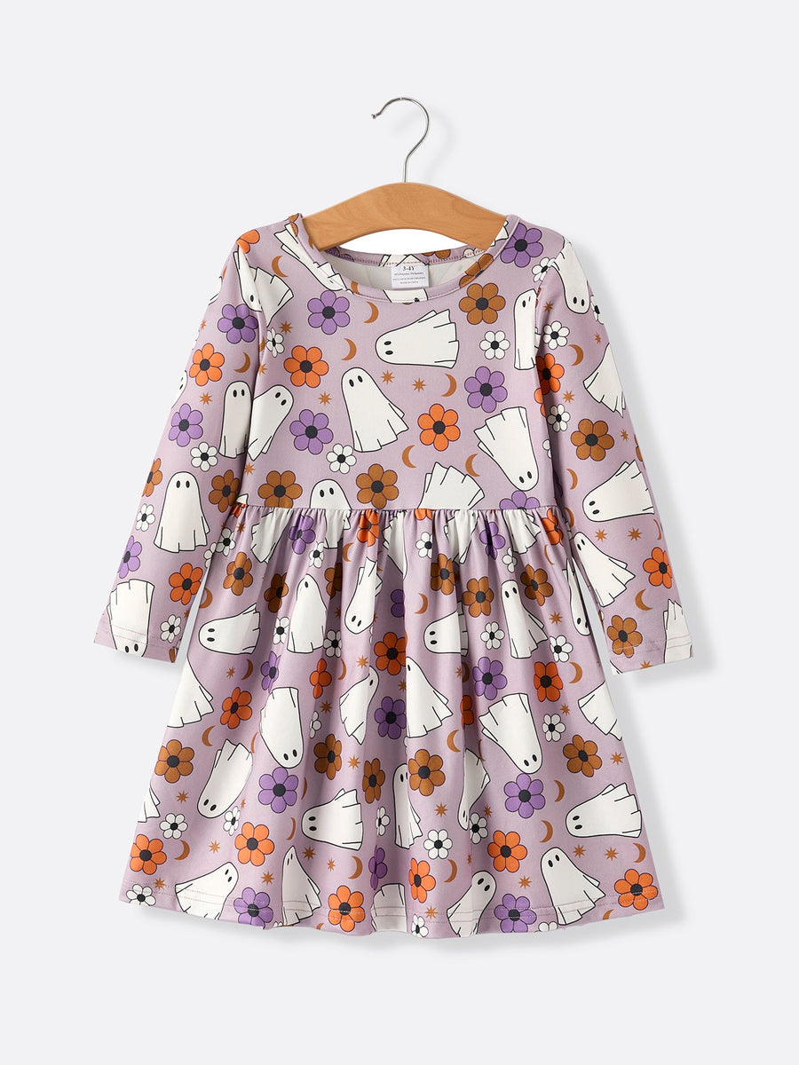 2 Piece Halloween Ghost Striped Girls Dress Set