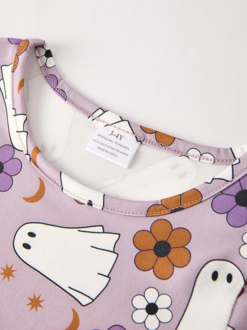 2 Piece Halloween Ghost Striped Girls Dress Set - 7