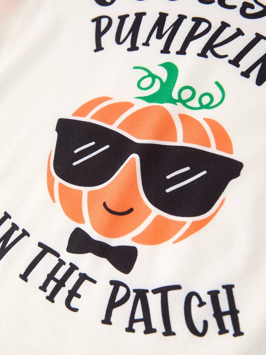 Thanksgiving Pumpkin Letters Print Long Sleeve Boys Top