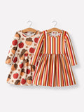 2 Piece Thanksgiving Pumpkin Stripe Print Girls Dress Set - 1