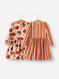 2 Piece Thanksgiving Pumpkin Stripe Print Girls Dress Set - 2