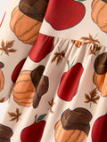 2 Piece Thanksgiving Pumpkin Stripe Print Girls Dress Set - 4