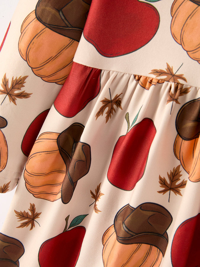 2 Piece Thanksgiving Pumpkin Stripe Print Girls Dress Set - 4