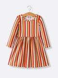 2 Piece Thanksgiving Pumpkin Stripe Print Girls Dress Set - 7
