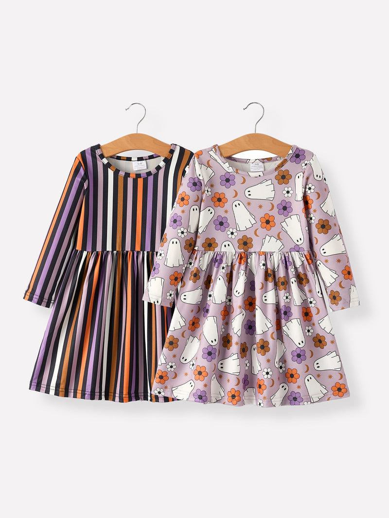 2 Piece Halloween Ghost Striped Girls Dress Set - 1